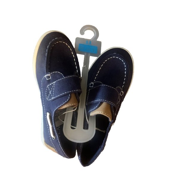 The Childrens Place Boys Boat Shoe Blue Moc Toe Hook And Loop Low Top  11 NWT - Picture 1 of 3